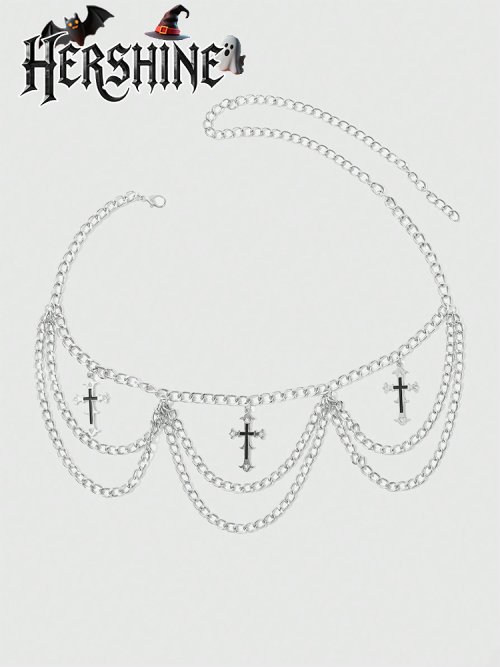 Image de Ceinture Chaîne Croisée 3 Couches - Style Gothique Punk