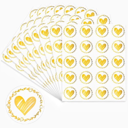Image of 200-Piece Round Transparent Gold Heart Adhesive Stickers for Envelopes, Gifts, and Decorative Stationery