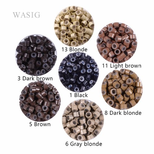 Immagine di 1000 pezzi 4,5 mm * 2,5 mm * 3 mm Micro anello in silicone/collegamento/perline strumenti per estensioni dei capelli 7 colori opzionali