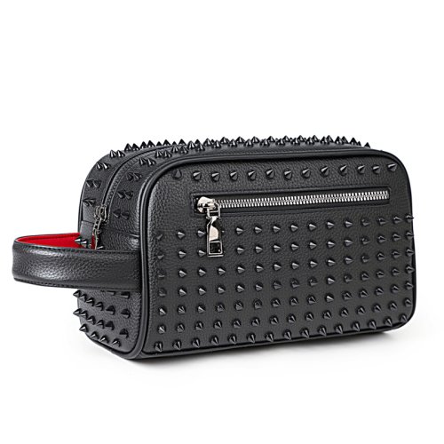 Image of Men's Cyberpunk-Style PU Leather Clutch Wallet with Rivet Design, Waist Strap Money Purse for Fashionable Everyday Use