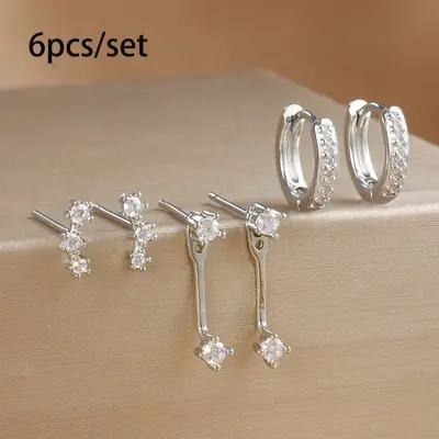 Image de 3 Paires de Boucles d'oreilles Créoles Zircon - Huggies Élégants en Acier Inoxydable