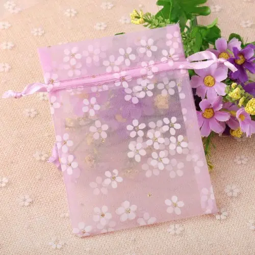 Image de Sacs Cadeaux en Organza à Fleurs - Lot de 10