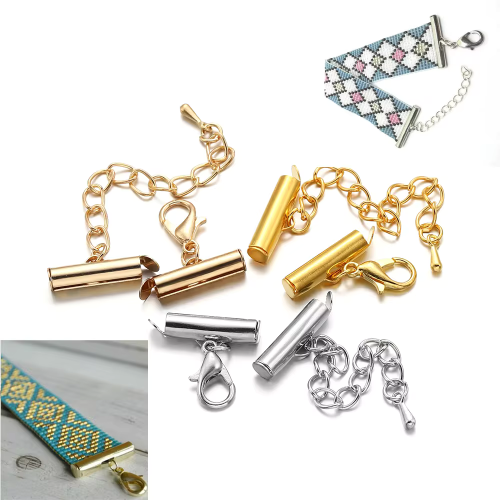 Immagine di Set di 10 Moschettoni 40mm con Catena Estensibile per Bracciali Fai da Te