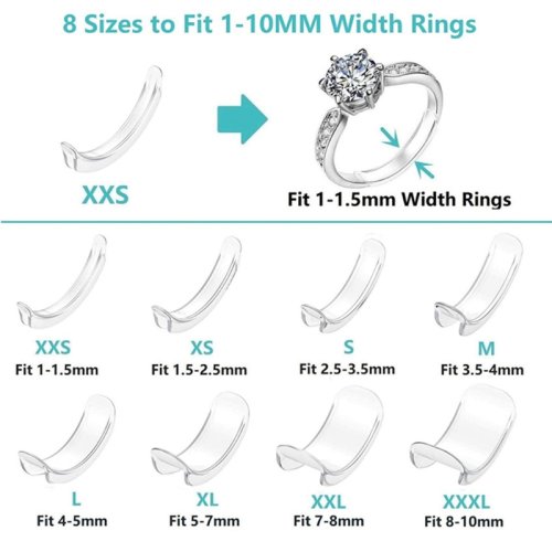 Image of Silicone Invisible Ring Sizer Adjuster – Clear Flexible Ring Resizer for Loose Rings, Universal Fit Jewelry Tool Set of 8 Sizes