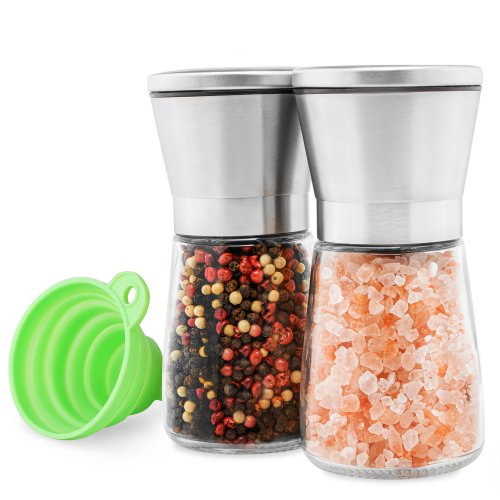 Image of Eco-Friendly Stainless Steel Salt and Pepper Grinder Set with Adjustable Coarseness and Refillable Glass Shakers for Everyday Kitchen Use