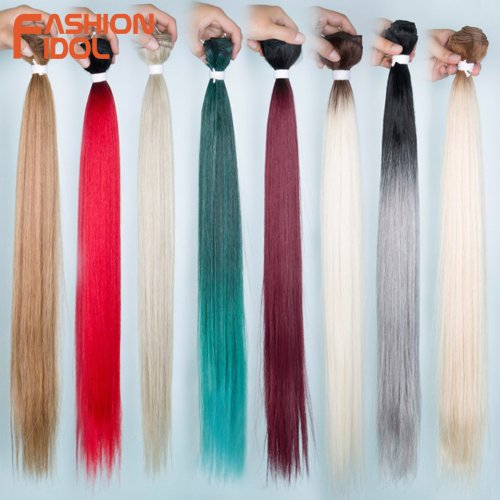 Image of Premium 28-inch Ombre Blonde Yaki Straight Synthetic Hair Extensions – Natural-Looking Weft Bundles for Salon-Style Volume