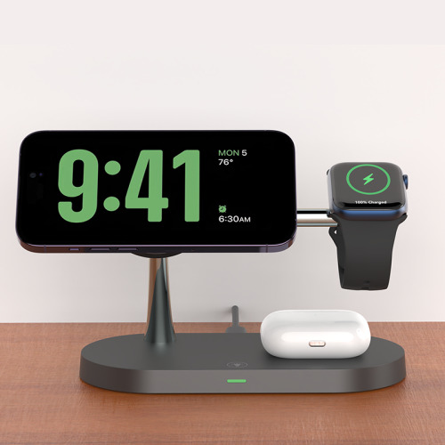 Image of 3-in-1 Wireless Charging Stand for iPhone 12 to 17, Apple Watch Series 4 to 10, and AirPods 2, 3 & Pro – Fast Charging Station with Qi Certified Technology
