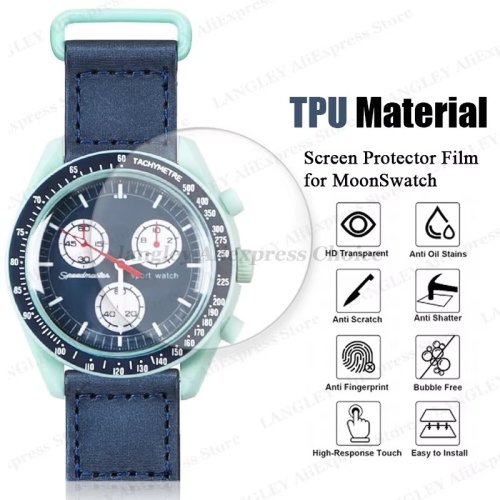 Imagen de Protector de Pantalla de Hidrogel HD TPU Suave y Transparente para Relojes Omega, Swatch y Moonswatch – Pack de 10 Unidades, Antiarañazos sin Vidrio