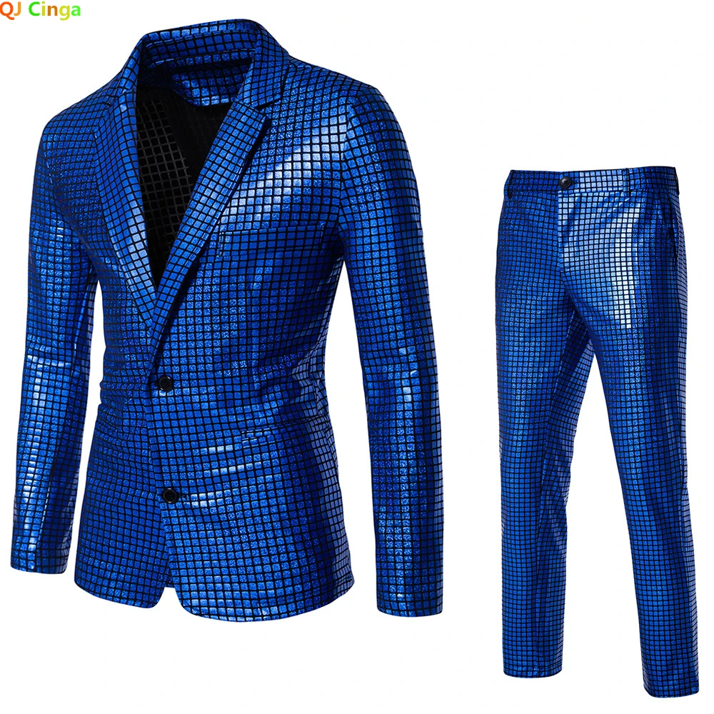 Immagine di Giacca da uomo con paillettes oro lucide per discoteca, feste e performance sceniche – Taglie europee S-3XL