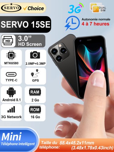 Imagen de Teléfono inteligente mini con pantalla de 3.0 pulgadas, 2 GB de RAM, 16 GB de almacenamiento, 3G WCDMA, reconocimiento facial, GPS, Wi-Fi y tienda de juegos - Android con doble SIM y modo de reposo