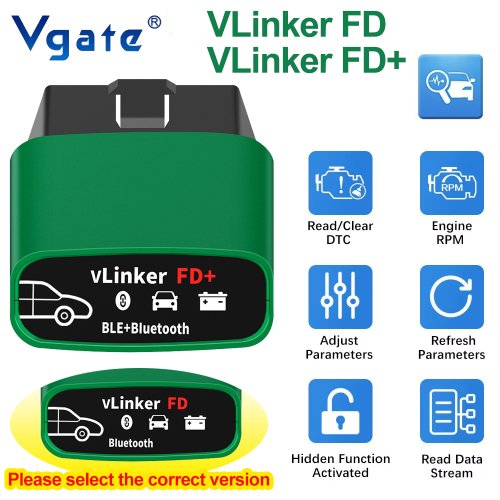 Imagen de Vgate vlinker FD + bt4.0 / FD bt3.0 v2.2 para el escáner Ford FORKAN obd2 el escáner automático de herramientas de diagnóstico automotriz español j2534 es mejor que el V1.5 Elm 327