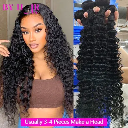 Image de Tissage Cheveux Humains Bouclés Deep Wave 28-32 pouces