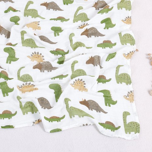 Zdjęcie Miękki otulacz dla niemowląt z nadrukiem dinozaura – bambusowa tkanina bawełniana 120x110 cm, idealny kocyk do spania i pielęgnacji