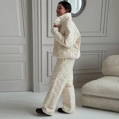 Image de Ensemble Imprimé Femme Col Rabattu - Tenue Décontractée Hiver 2025
