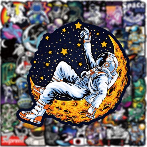 Immagine di Adesivi Astronauta Spaziale per Skateboard, Moto e Bagagli – Decalcomanie Impermeabili con Design Fumetto, Set da 10, 30 o 50 Pezzi per Personalizzazione Creativa