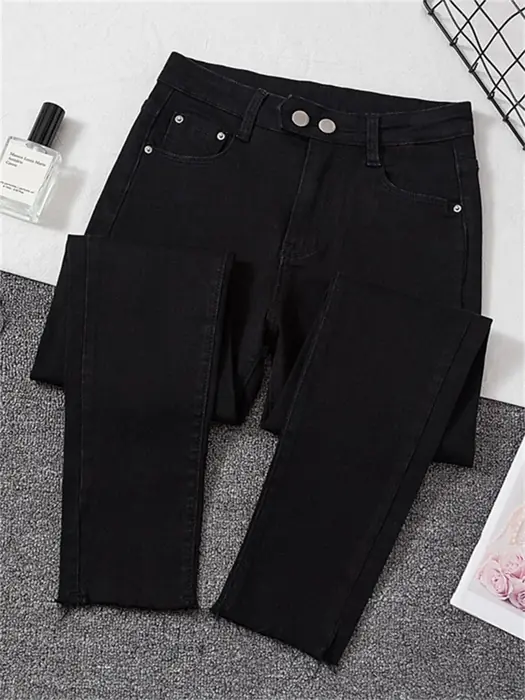 Image de Jeans Femme Noir Slim Stretch - Élégant & Confortable