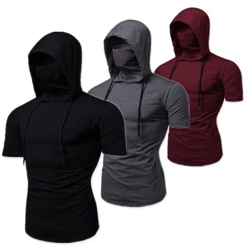 Bild von Herren Slim Fit Hoodie mit integrierter Maske – Kurzarm Kapuzenpullover für Sport, Freizeit und Radfahren