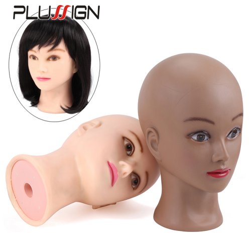 Immagine di Testa di Manichino Femminile con Capelli Morbidi per Parrucche e Formazione Professionale - Colore Marrone Scuro