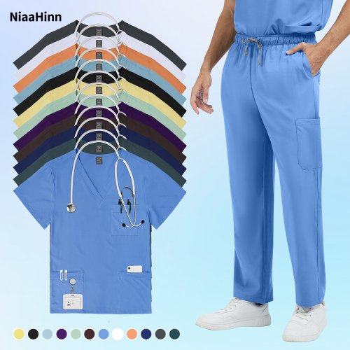 Afbeelding van Comfortabele Medische Scrubs Set voor Mannen - Professionele Verpleegkundige Uniform Kleding met Zakken, Geschikt voor Ziekenhuis, Operatiekamer en Schoonheidssalon