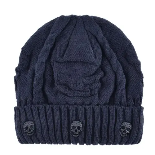 Image de Bonnet Hiver Homme Crâne Métallique - Tricot Épais & Velours