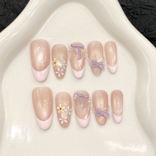 Image de Faux Ongles Oeil de Chat Rose Arc-en-Ciel - Style Coréen
