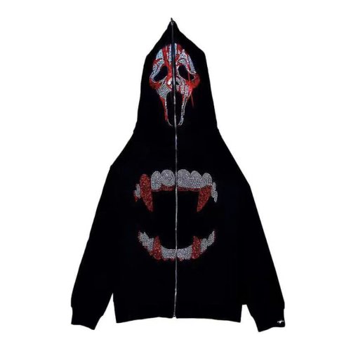 Immagine di Felpa Y2K con Strass Zip-Up - Stile Gotico Oversize