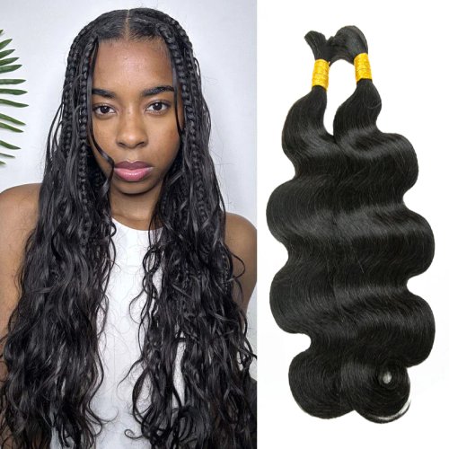 Imagen de Extensiones de cabello humano ondulado sin trama, extensiones de cabello humano a granel, 16 ''-26'', cabello virgen negro Natural a granel para trenzar