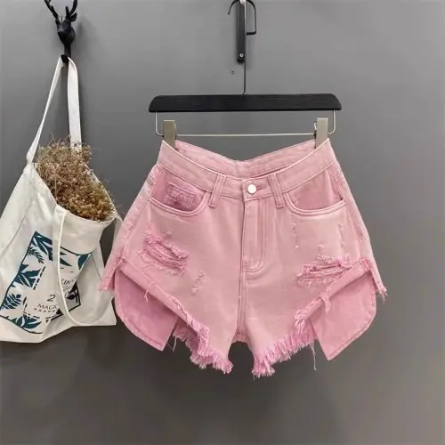 Image de Shorts en jean déchiré vintage taille haute pour femme