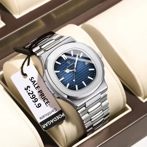 Imagen de Reloj de Pulsera para Hombre de Lujo con Cuarzo, Acero Inoxidable, Resistente al Agua y Fecha Luminosa - Diseño Cuadrado Ideal para Negocios