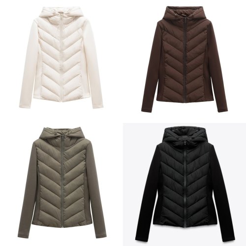 Chaqueta de algodón con capucha y cuello alto para mujer, diseño de retales moderno y elegante, manga larga, estilo deportivo casual 2025