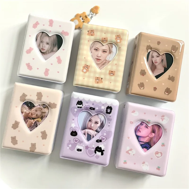 Immagine di Album Fotografico Simpatico con Orso da 3 Pollici - Custodia per Immagini Vuote con Cuore d'Amore, Raccoglitore per Carte Kpop, Biglietto da Visita e Libro Portafoto con 36 Tasche