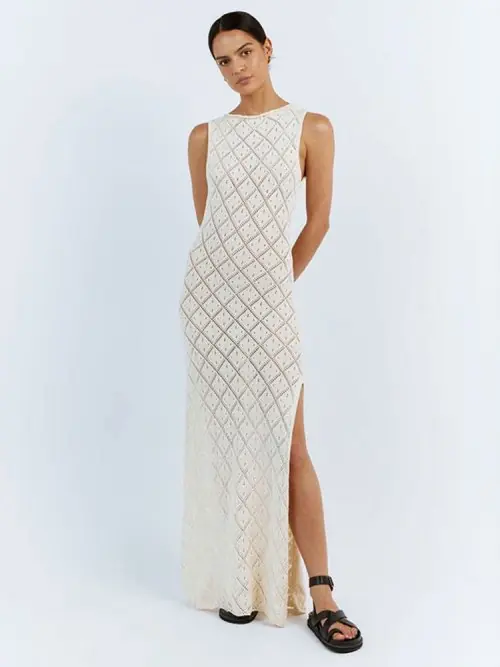 Image de sexy découpé fente tricot maille maillot de bain couvrir paréo tunique 2025 été plage maxi robe bikini cache up femmes maillots de bain a2318