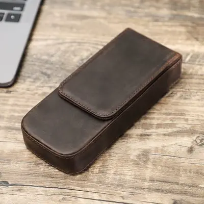 Image de Étui à Stylos Luxe Cuir Véritable - Trousse Élégante & Pratique
