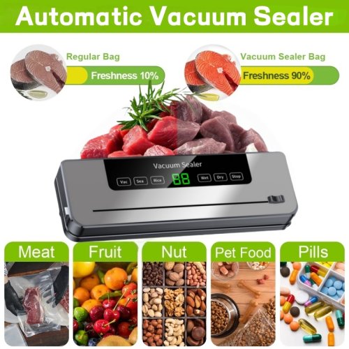 Imagen de Máquina Selladora al Vacío Eléctrica para Alimentos Secos y Húmedos – Envasado de Calidad con Bolsas de Sello Herético para Conservación en la Cocina