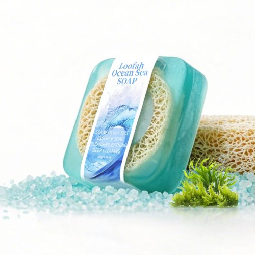 Afbeelding van S+100g Zeezout Loofah Zeep Whitening Handgemaakte Zeep Gezicht Body Wash Bar Loofah Zeep