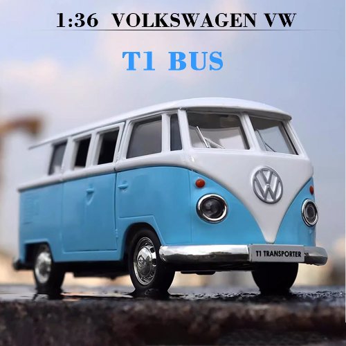 Afbeelding van Volkswagen T1 Bus Speelgoedauto 1:36 - Legeerings Diecast Model met Opklapbare Deuren en Pull-Back Functie, Ideaal als Cadeau voor Jongens en Kinderen