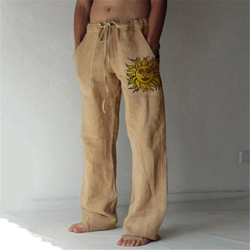 Imagen de Pantalones de Lino y Algodón para Hombre, Pantalón Largo con Cordón Elástico, Estampado de Hip Hop, Informal, Tallas Grandes, Novedad Primavera y Verano