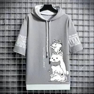 Image de T-Shirt à Capuche Homme Chat Harajuku - Style Streetwear Été