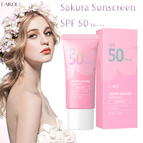 Imagen de Crema Protectora Solar Hidratante Laikou Sakura, Bloqueador Solar Facial SPF50, Loción Aislante en Gel, Crema Solar Facial 50g