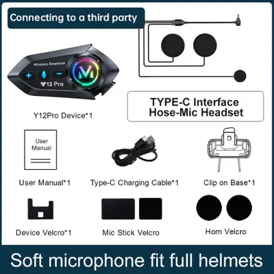 Image de Casque Moto Interphone Bluetooth Y12 Pro - Communication Sans Fil