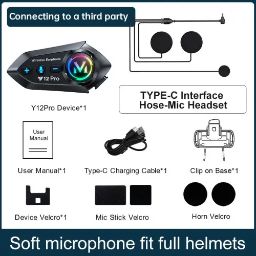 Image de Casque Moto Interphone Bluetooth Y12 Pro - Communication Sans Fil