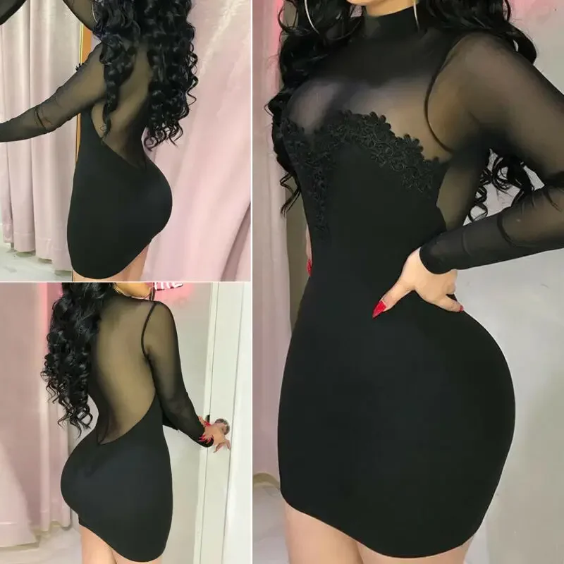 Image of Elegant Chiffon Strapless Mini Dress for Women – Sexy Transparent Bodycon Bandage Party Dress in Black