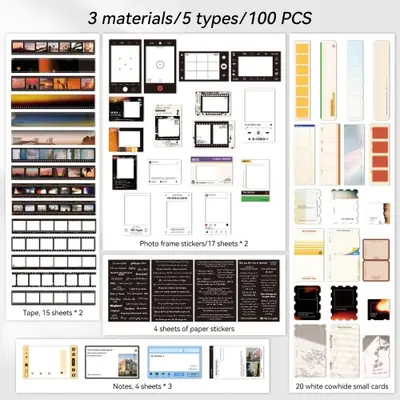 Image de Kit Vintage Film : 100 Cartes & Autocollants pour Scrapbooking