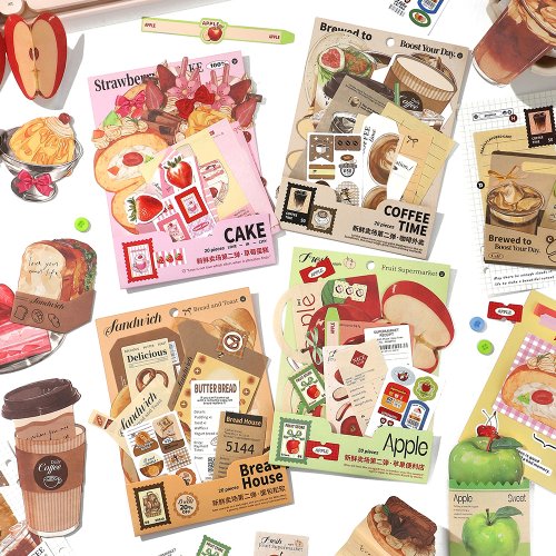 Bild von 20-teiliges Fresh Store Series Materialpaket für Lebensmittel und Kaffee – DIY Scrapbook-Set mit ästhetischen Schreibwaren