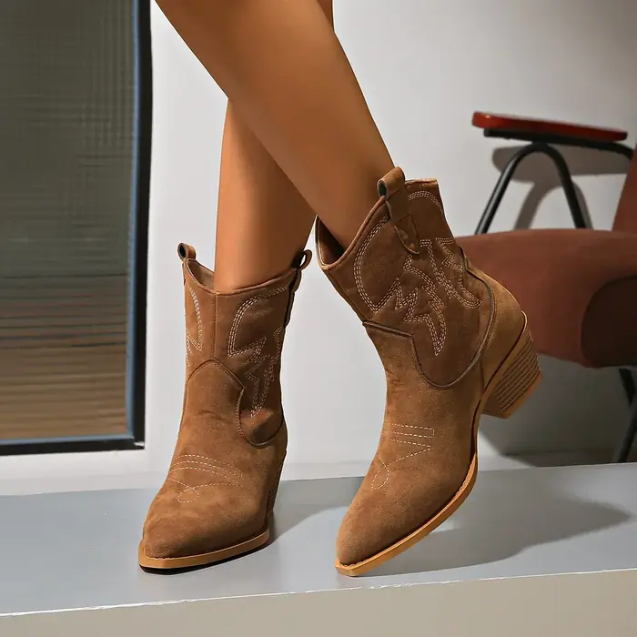 Image de Bottes Western Féminines à Talons Épais - Style Rétro 2025