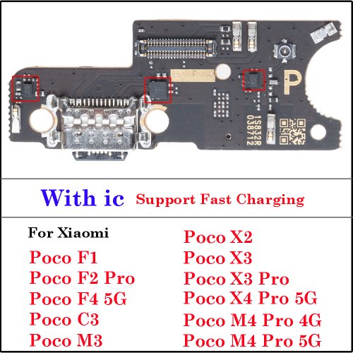 Afbeelding van USB-Sneloplaadpoort Flex Kabel voor Xiaomi Poco F1, F2, F3, F4, X2, X3, X4, M3, M4 Pro, C3 (4G/5G) - Dock Charger Board Connector