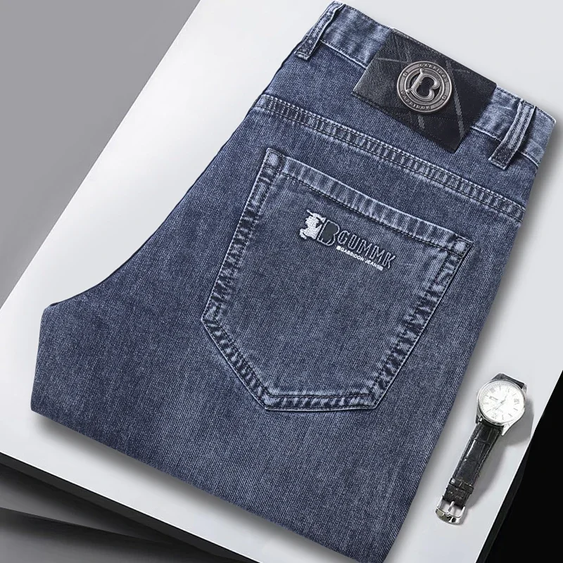 Image of 2026 Premium Luxury Men's Summer Lightweight Elastic Fit Straight Leg Denim Jeans – Loose Comfortable Stretch Cotton Pants