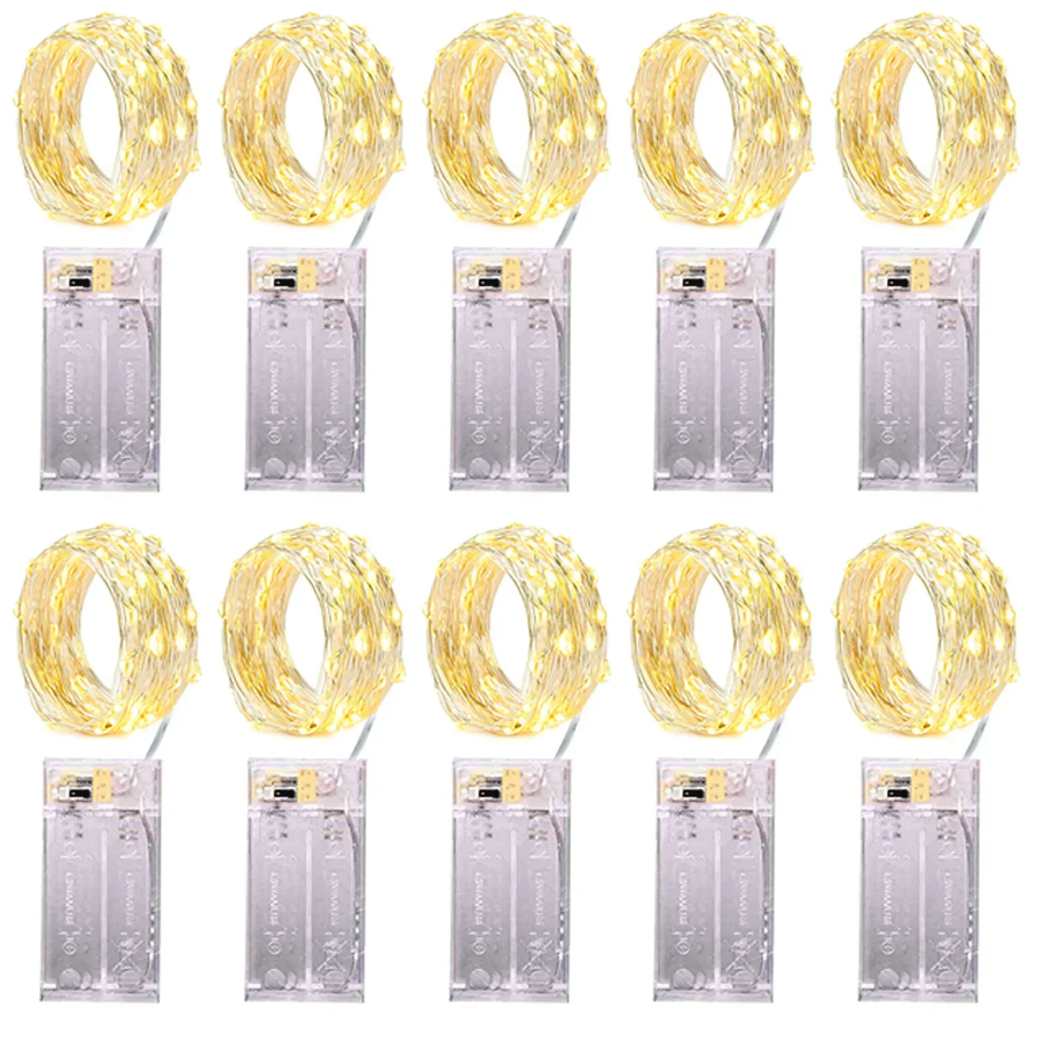 Image of 10-Pack 2-3 Meter Copper Wire LED String Fairy Lights – Warm White Holiday Garland for Christmas Tree, Party, Indoor & Outdoor Decor