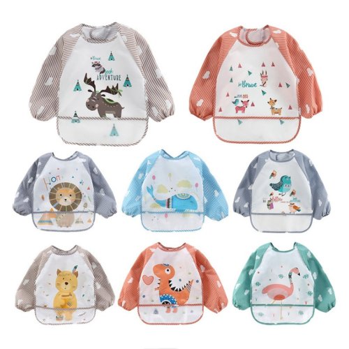 Imagen de Bufanda de manga larga para bebé, bata artística impermeable para niño pequeño, babero para alimentar, delantal con bolsillo, paño para eructar, Baberos de plátano para 1-3 años