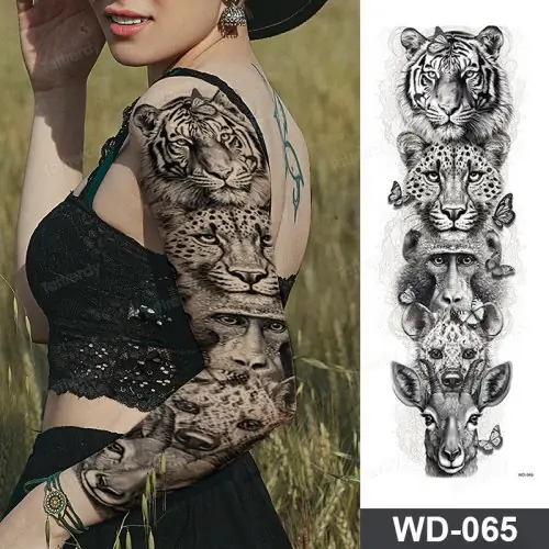 Image de Tatouages Temporaires Gros Format - Lion, Tigre, Anime